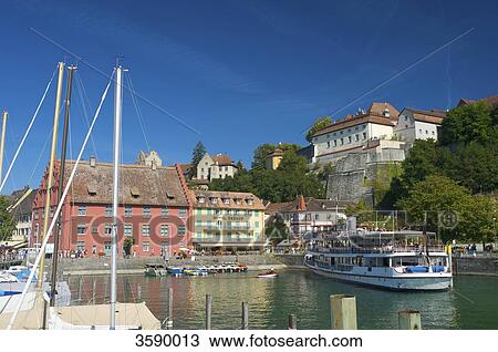 Stock Image - Excursion boat, Meersburg, Baden-Wuerttemberg, Germany, Europe . Fotosearch
