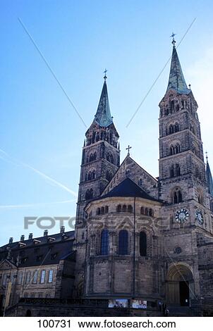 Stock Image - Facade of cathedral, Bamberg Cathedral, Bamberg, Upper Franconia, Bavaria, Germany . Fotosearch