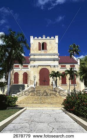 Stock Photo - Facade of church, Frederik Lutheran Church, Charlotte Amalie, St Thomas, Leeward Islands, US Virgin Islands . Fotosearch