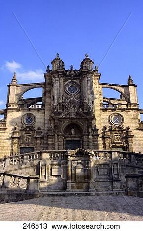Stock Image - Facade of church, La Colegiata, Jerez de la Frontera, Cadiz Province, Andalusia, Spain . Fotosearch