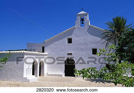 Stock Image - Facade of church, San Joan de Labritja, Ibiza, Balearic Islands, Spain . Fotosearch