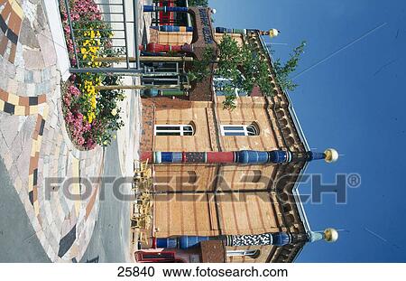 Stock Image - Facade of railway station, Hundertwasser-Bahnhof, Uelzen, Germany . Fotosearch