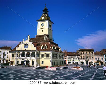 Facade of townhall, Piata Sfatului, Brasov, Transylvania, Romania View Large Photo Image Stock Photo - Facade of townhall, Piata Sfatului, Brasov, Transylvania, Romania . Fotosearch