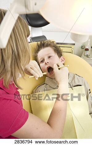 Female dentist examining patient's teeth View Large Photo Image Picture - Female dentist examining patient's teeth . Fotosearch