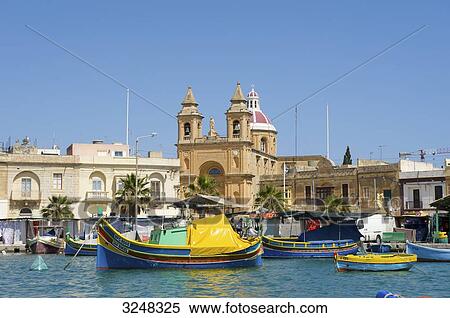 Stock Photography - Fishing boats, Marsaxlokk, Malta . Fotosearch
