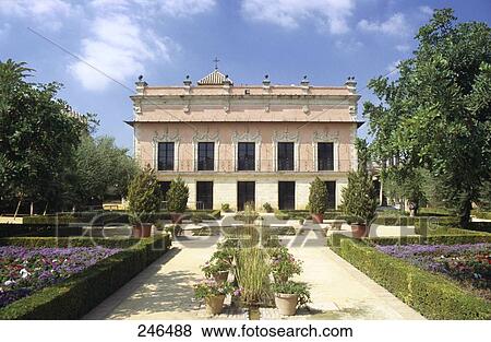 Stock Photo - Formal garden in front of palace, Palace Of Villavicencio, Jerez De La Frontera, Cadiz, Andalusia, Spain . Fotosearch