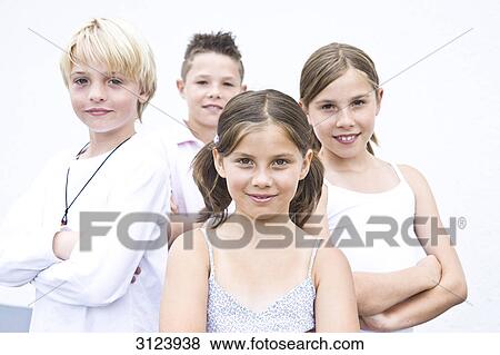 Four children, portrait, front view View Large Photo Image Stock Photo - Four children, portrait, front view . Fotosearch