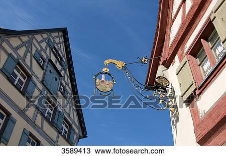 Stock Image - Guild sign at, Wangen im Allgaeu, Baden-Wuerttemberg, Germany, Europe . Fotosearch