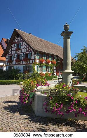 Picture - Half-timbered house, Halbinsel Höri, Baden-Wuerttemberg, Germany, Europe . Fotosearch