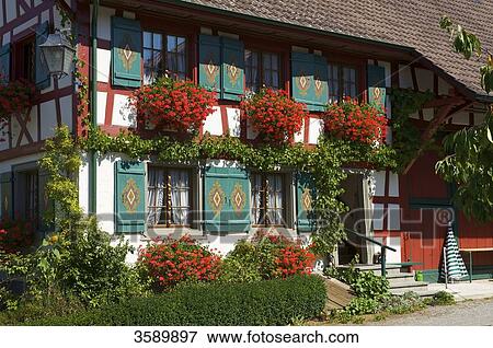 Stock Photo - Half-timbered house, Halbinsel Höri, Baden-Wuerttemberg, Germany, Europe . Fotosearch