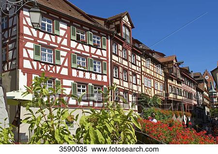 Stock Photography - Half-timbered houses, Meersburg, Baden-Württemberg, Germany, Europe . Fotosearch