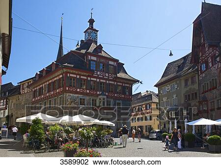 Stock Image - Half-timbered houses, Stein am Rhein, Kanton Schaffhausen, Switzerland, Europe . Fotosearch