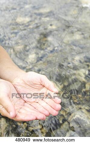 Stock Photo - Hands cupping water over stream . Fotosearch