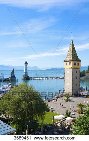 Harbour with Mangenturm, Lake Constance, Lindau, Bavaria, Germany, Europe View Large Photo Image Stock Image - Harbour with Mangenturm, Lake Constance, Lindau, Bavaria, Germany, Europe . Fotosearch