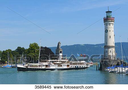 Stock Photography - Harbour with Mangenturm, Lake Constance, Lindau, Bavaria, Germany, Europe . Fotosearch