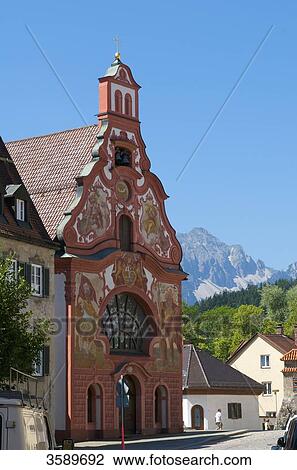 Stock Image - Heilig-Geist-Spitalkirche, Fuessen, Bavaria, Germany, Europe . Fotosearch