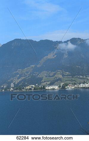 Picture - High angle view of a lake, Switzerland . Fotosearch