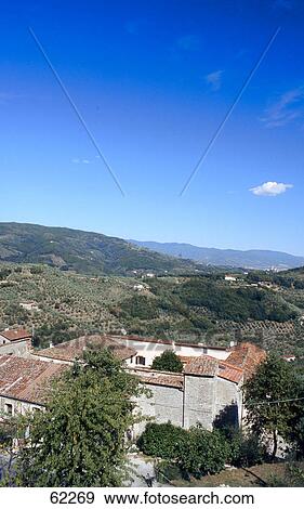 High angle view of buildings on hill, Montecatini Alto, Tuscany, Italy View Large Photo Image Stock Photo - High angle view of buildings on hill, Montecatini Alto, Tuscany, Italy . Fotosearch