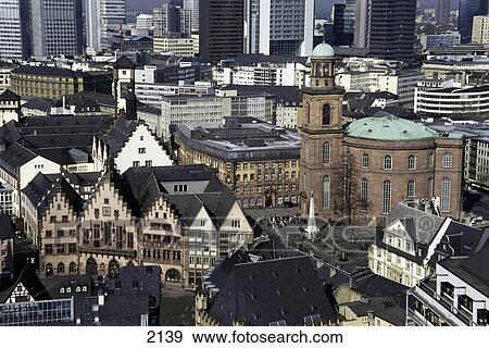 Stock Photo - High angle view of city, Frankfurt, Germany . Fotosearch