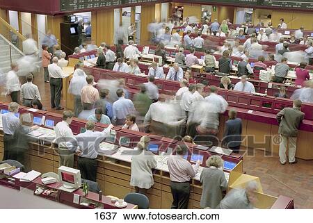 High angle view of group of people in stock exchange building, Frankfurt, Germany View Large Photo Image Stock Photo - High angle view of group of people in stock exchange building, Frankfurt, Germany . Fotosearch