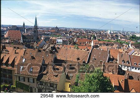 High angle view of houses in town, Nuremberg, Germany View Large Photo Image Stock Photo - High angle view of houses in town, Nuremberg, Germany . Fotosearch