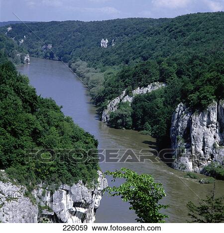 High angle view of river flowing through forest, Danube Gorge, Weltenburg, Kelheim, Bavaria, Germany View Large Photo Image Stock Photo - High angle view of river flowing through forest, Danube Gorge, Weltenburg, Kelheim, Bavaria, Germany . Fotosearch