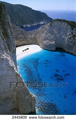 High angle view of rock formations on coast, Agios Georgios, Zakynthos, Ionian Islands, Greece View Large Photo Image Stock Photo - High angle view of rock formations on coast, Agios Georgios, Zakynthos, Ionian Islands, Greece . Fotosearch