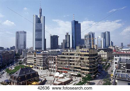 Stock Photograph - High angle view of town square, Hauptwache, Frankfurt, Hesse, Germany . Fotosearch