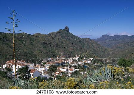 High angle view of village, Tejeda, Roque Bentaiga, Gran Canaria, Canary Islands, Spain View Large Photo Image Stock Photo - High angle view of village, Tejeda, Roque Bentaiga, Gran Canaria, Canary Islands, Spain . Fotosearch