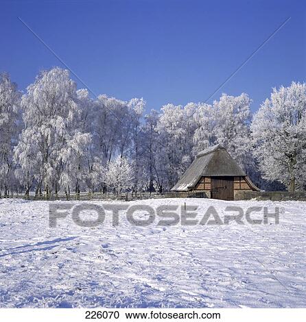 Hut on snowcovered landscape, Wildeshausen, Lower Saxony, Germany View Large Photo Image Stock Image - Hut on snowcovered landscape, Wildeshausen, Lower Saxony, Germany . Fotosearch
