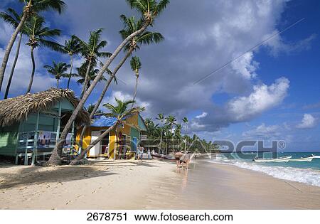Stock Image - Huts on beach, Dominican Republic . Fotosearch