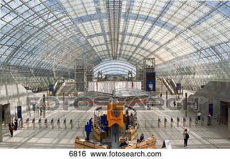 Stock Photograph - Interiors of exhibition hall, New Exhibition Site, Lipzig, Saxony, Germany . Fotosearch