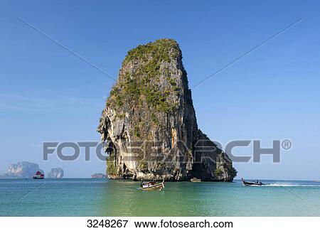Stock Photo - Longtailboats, Laem Phra Nang Beach, Krabi, Thailand . Fotosearch