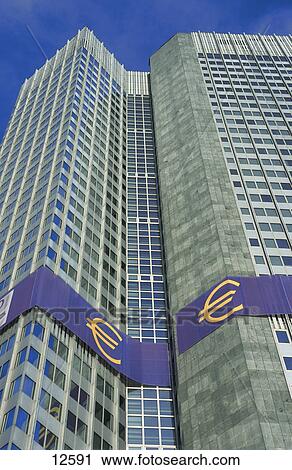 Low angle view of bank building, European Central Bank, Frankfurt, Hesse, Germany View Large Photo Image Stock Image - Low angle view of bank building, European Central Bank, Frankfurt, Hesse, Germany . Fotosearch