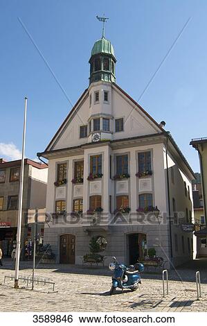 Stock Photograph - Marienplatz with town hall, Immenstadt im Allgaeu, Bavariar, Germany, Europe . Fotosearch
