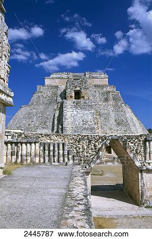 Stock Photo - Old ruins of pyramid, Uxmal, Yucatan, Yucatan Peninsula, Mexico . Fotosearch