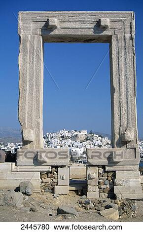 Stock Image - Old ruins of Temple of Apollo, Portara, Naxos Island, Cyclades, Aegean Islands, Greek Islands . Fotosearch