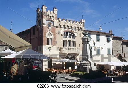 Stock Photograph - Outdoor cafe in town market, Montecatini Alto, Tuscany, Italy . Fotosearch