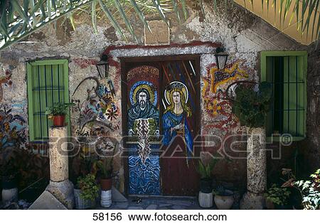 Paintings of Jesus Christ and Virgin Mary on door of house, Turkey, Europe View Large Photo Image Stock Photograph - Paintings of Jesus Christ and Virgin Mary on door of house, Turkey, Europe . Fotosearch