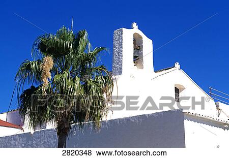 Palm tree in front of church, Es Canyar, Ibiza, Balearic Islands, Spain View Large Photo Image Stock Photo - Palm tree in front of church, Es Canyar, Ibiza, Balearic Islands, Spain . Fotosearch