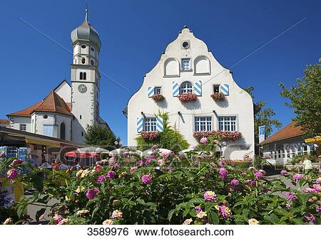 Parish chuch and castle, Wasserburg am Bodensee, Schwaben, Germany, Europe View Large Photo Image Stock Photograph - Parish chuch and castle, Wasserburg am Bodensee, Schwaben, Germany, Europe . Fotosearch