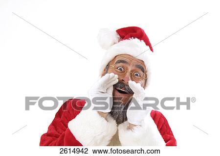 Portrait of senior man in santa costume whispering  View Large Photo Image Stock Image - Portrait of senior man in santa costume whispering . Fotosearch
