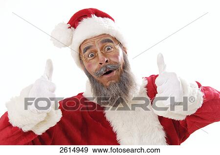 Portrait of senior man in santa costume making thumbs up sign View Large Photo Image Stock Photo - Portrait of senior man in santa costume making thumbs up sign . Fotosearch