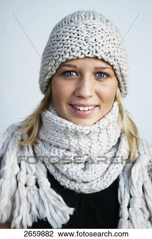 Stock Image - Portrait of teenage girl smiling . Fotosearch