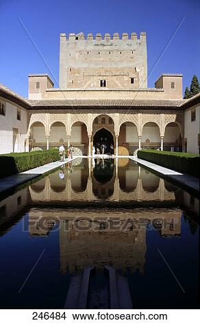 Picture - Reflection of palace in water, Alhambra, Granada, Andalusia, Spain . Fotosearch
