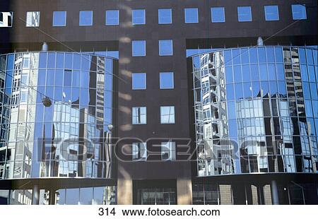 Reflection of towers on building, Mainzerland Strasse, Frankfurt, Hessen, Germany View Large Photo Image Picture - Reflection of towers on building, Mainzerland Strasse, Frankfurt, Hessen, Germany . Fotosearch