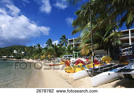 Stock Image - Resort at beachfront, Bolongo Beach Resort, St Thomas, Leeward Islands, US Virgin Islands . Fotosearch
