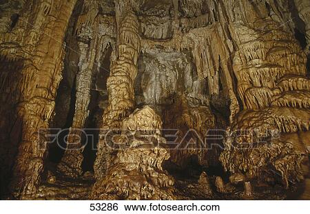 Stock Photograph - Rock formations inside stalactite cave, Balear Island, Minorca, Spain . Fotosearch