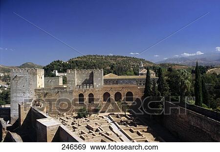 Stock Photo - Ruins of castle, Alhambra, Granada, Andalusia, Spain . Fotosearch
