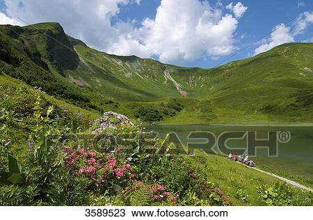 Stock Image - Schlappoltsee and Fellhorn, Allgaeu Alps, Bavaria, Germany, Europe . Fotosearch